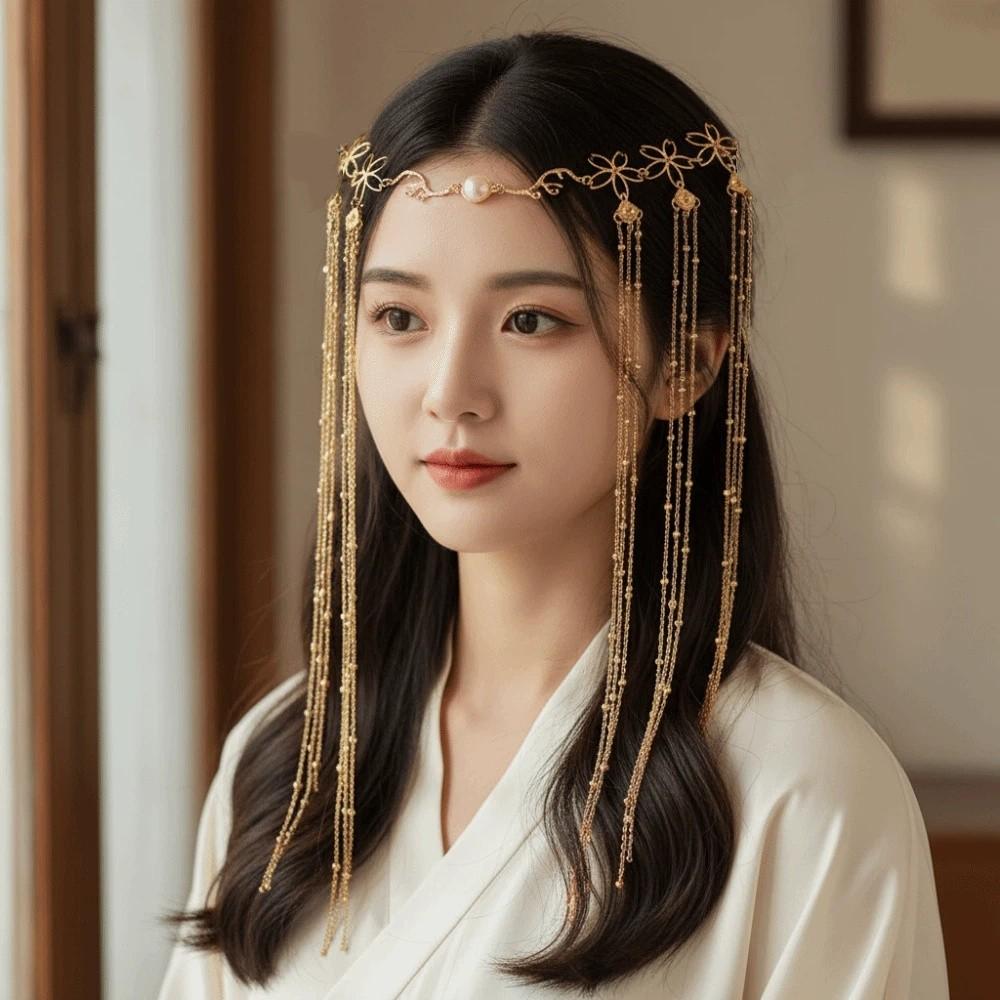Retro Crystal Headpiece Long Tassel Fringe Hair Accessories Forehead Chain  Forehead Decoration