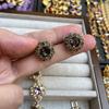 French Light Luxury Diamond Colored Flower Necklace Bracelet Stud Earrings Jewelry Retro Fashion Pink Gemstone Collarbone Chain Earrings