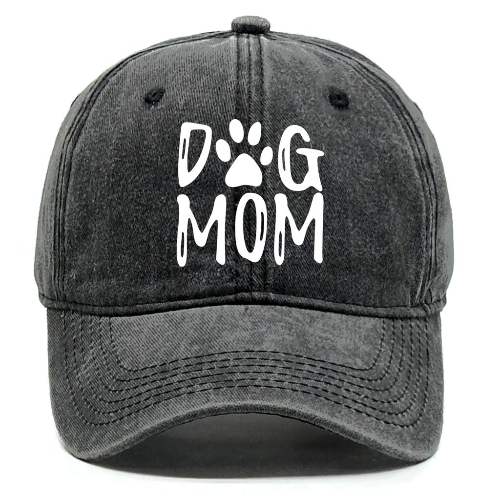 DOG MOM Print Adjustable Sun Hat Cotton Caps For Man Washed Retro Raw Brim Snapback Caps Ideal Choice For Casual Wear