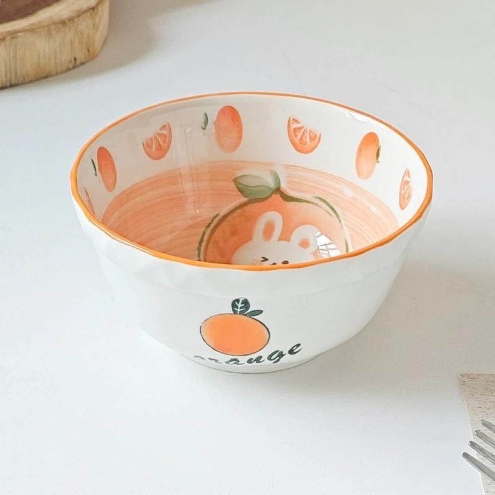 Strawberry Rabbit Pattern Ceramic Bowl Under Glaze Color Soup Bowl Cute Fruit Salad Bowl Tableware