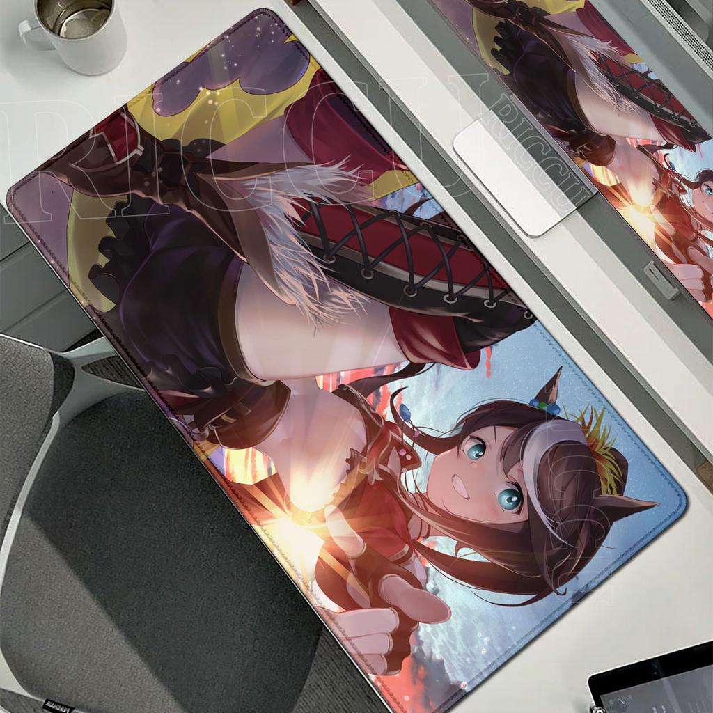 Mousepad Large Anime Tokai Teio Umamusume Computer Gamer Lock Edge Mouse Pad Large PC Gaming Pretty Derby Desk Pad Office Caepet