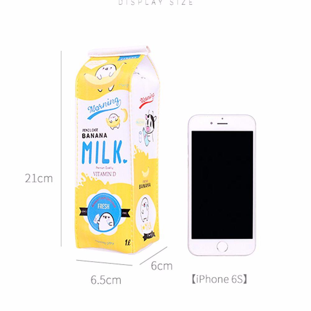 PU Leather Waterproof School Stationery Office Supply Cartoon Morning Milk Pen Bag Pencil Case Pencil Box Fruit Milk Carton