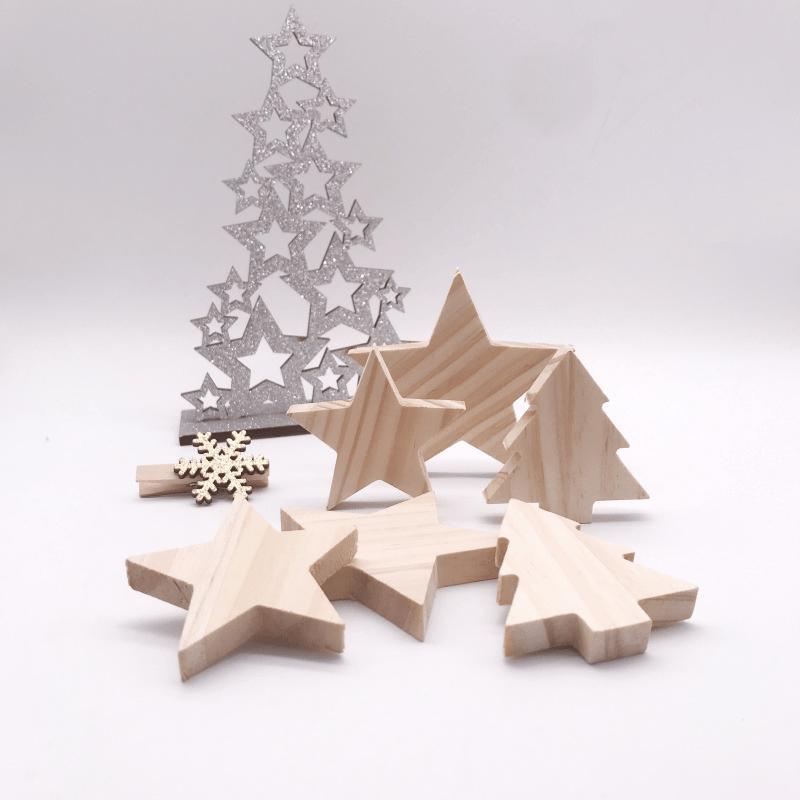 6-24pcs Solid Wood Christmas Tree Star Ornaments Christmas Decor 3D Wood Texture Craft Ornament Home Table Xmas Decorations 2025