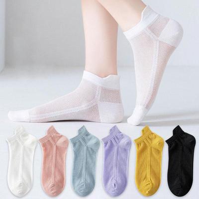 5 Pairs Ultra Thin Breathable Cotton Ankle Socks for Women, Solid Breathable Summer Women Mesh Low Cut Socks