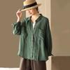 Chemise Polo Manches Longues Vintage en Coton et Lin pour Femme Blouse Décontractée