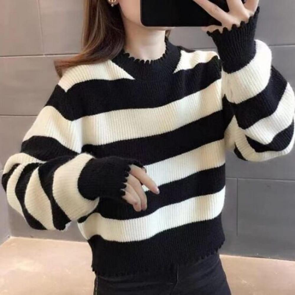 Navava Women S Warm Striped Color Block Long Sleeve Knit Sweater Nk3425
