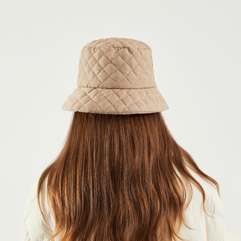 Quilted Women Winter Bucket Hat Fashion Knit Cloche Hat Solid Color Warm Crochet Cap