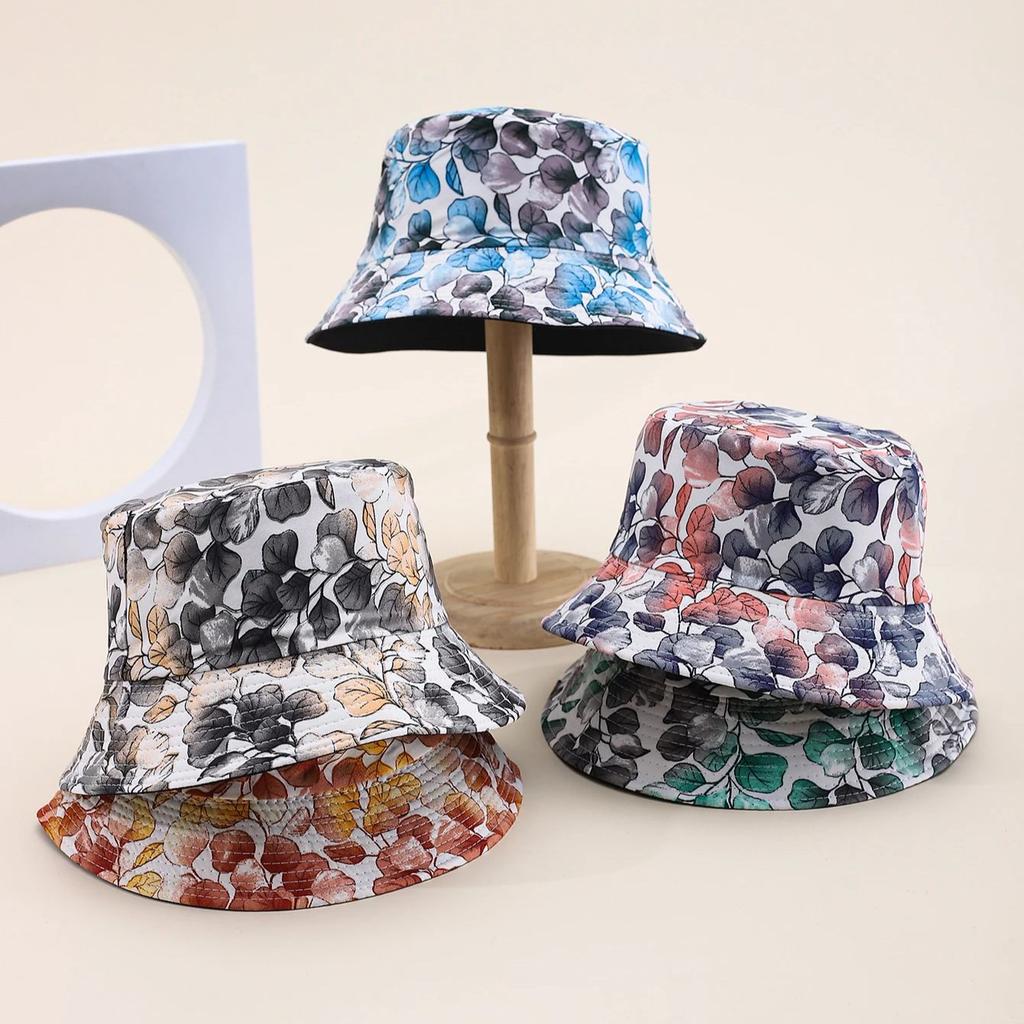 Women's Bucket Hat Sunshade Flower Pattern Wide Brim Bucket Cap for Outdoor Casual Sunhat New Vintage Design