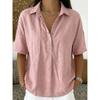 Summer Women's Loose Comfortable Solid Color Lapel Short Sleeve Shirt, European American Style Casual Blouse for Crossborder