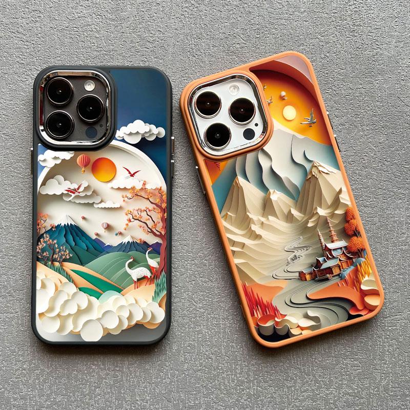 Printing Landscape phone case For iPhone 13 15 11 12 Pro Max 14 7 8 Plus SE2 XS X XR Creative Mountains Shockproof Soft Cover