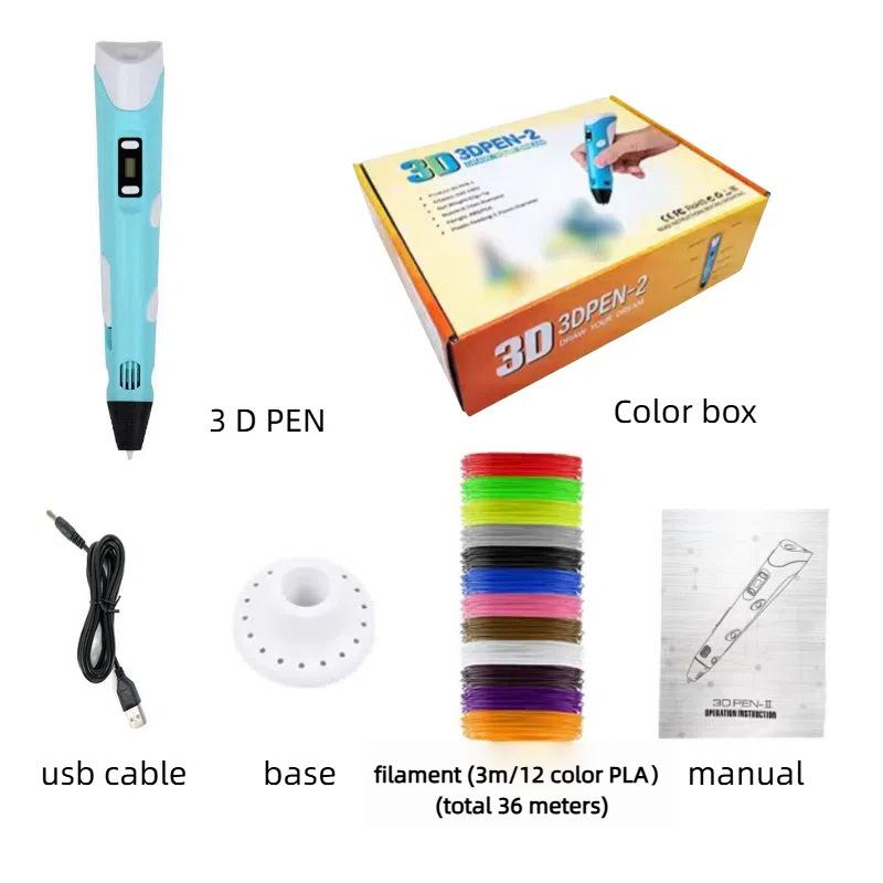 

Second Gen 3D Printing Pen with 3m 12-Color Filament - Hot Selling 3D Pen Yellow Box USB with 3m 12-Color Filament синий