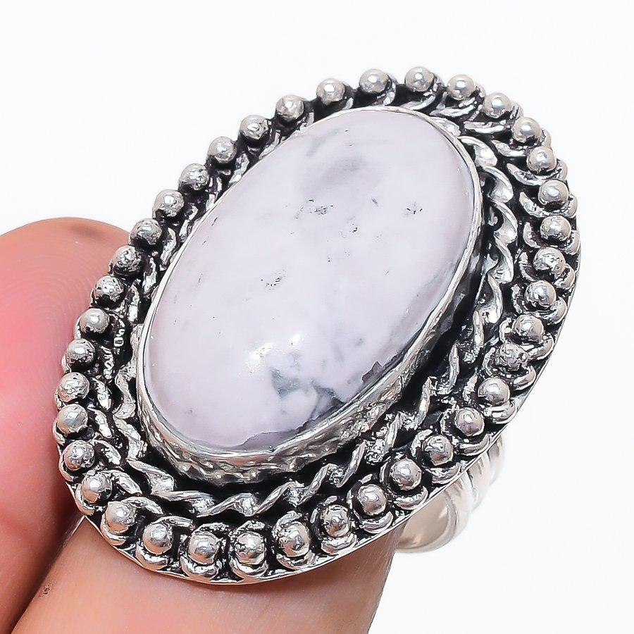 Natural Howlite Jasper Gemstone 925 Sterling Silver Jewelry Ring Size 10 Y5V56