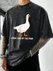 Jorge King Of The Pond Print Washed T Shirt Men Summer Breathable Tops Cotton Vacation Streetwear Hip Hop Loose Tee Shirts