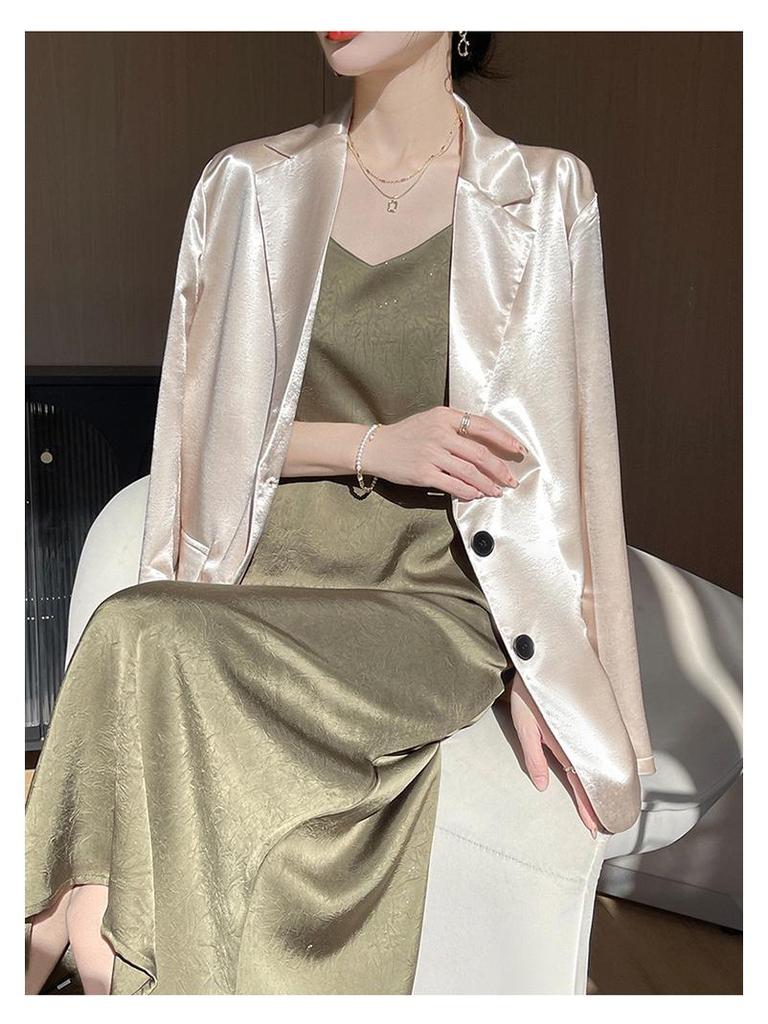 V-Neck Floral Acetate Satin Maxi Dress with Sequins (2025 Summer Collection)