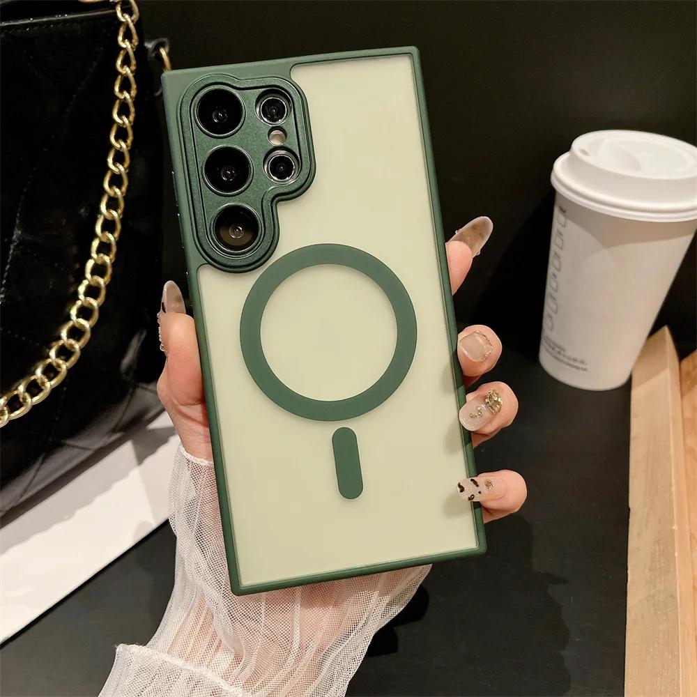 For Samsung Galaxy S25 S24 S23 Ultra S25 Plus S24 FE Lens Protective Shockproof Cover Luxury Matte Magsafe Wireless Charge Case