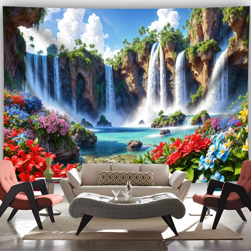 VIKAMA Tropical Waterfall Paradise Tapestry Landscape Wall Decoration Living Room Bedroom Dormitory and Home Office Decor
