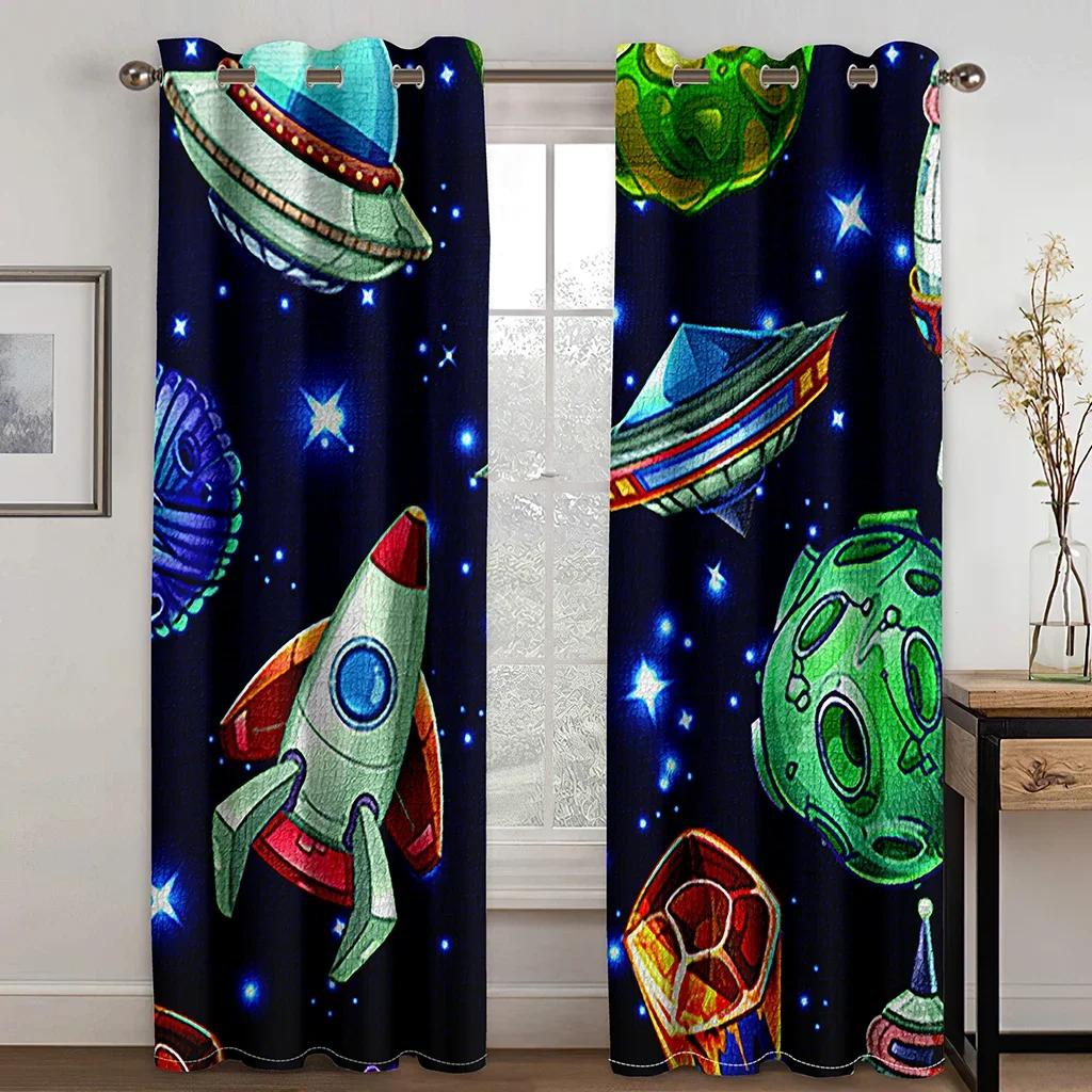

3D детский мультфильм астронавты в космосе звезда вселенная детские 2 шт затеняющие оконные шторы для гостиной спальни декор 100W130H(CM)40x51in&Hook