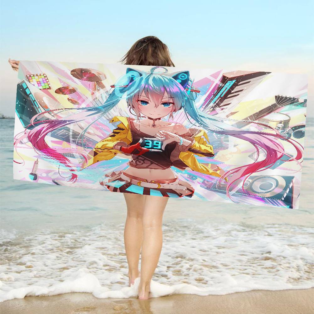 Popular H-Hatsune Singer M-Miku Cute Bath Towel Microfiber Soft Water Absorbing For Girl Kids Decorative Cartoon Beach Towel