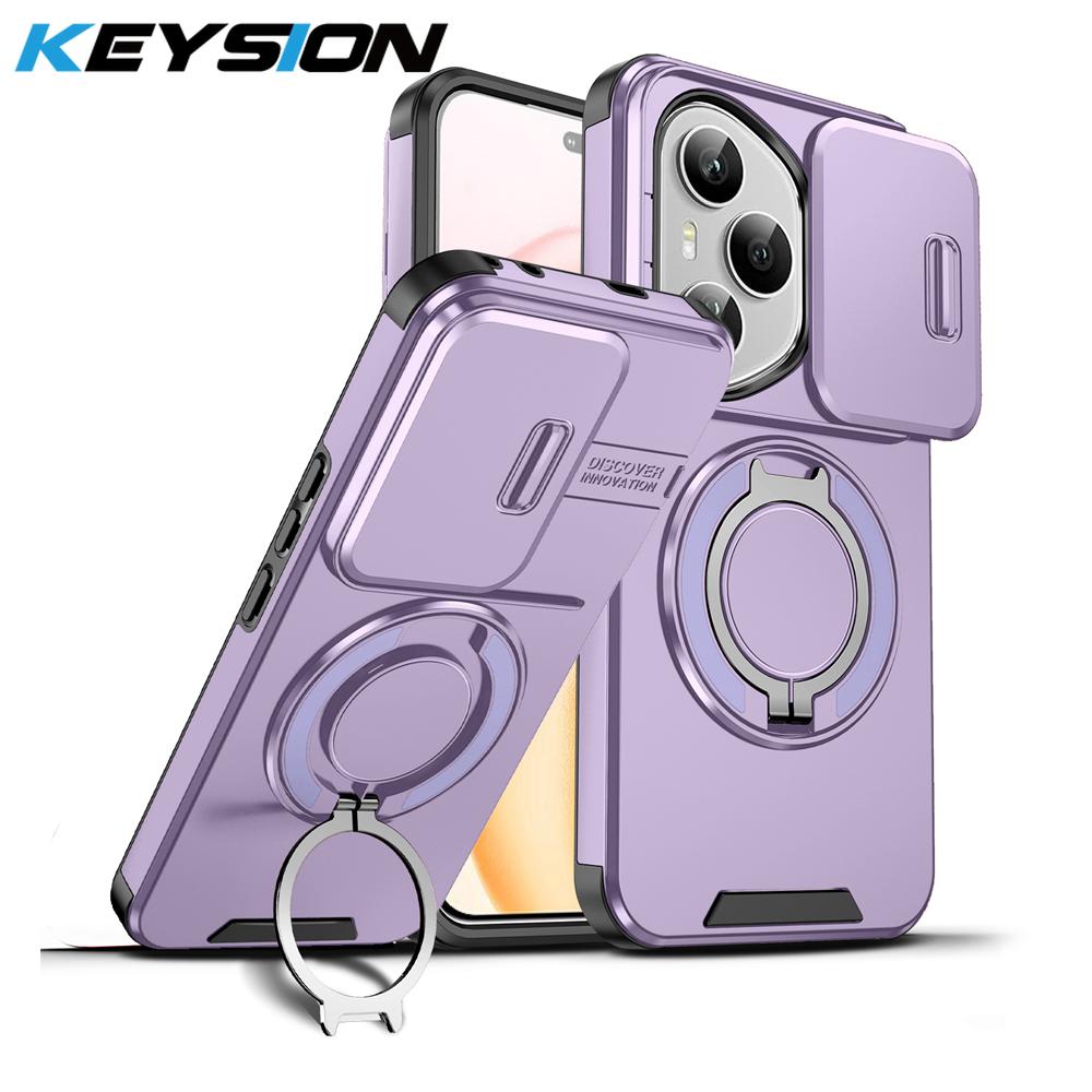 KEYSION 360° Ringständer Handyhülle für HONOR 400 Pro 5G Schiebkamera Schutz Magnetische Stoßfeste Rückabdeckung für Honor 400 5G