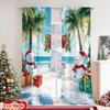 Set Of 2 Flat Printing Christmas Party Curtain Santa Claus Beach Tropical Snowman Polyester Without Electricity Spring Perfect Made