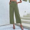 Summer Women Fashion Cotton Linen High Waist Loose Solid Color Pants