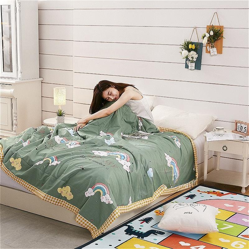 Washed Cotton Summer Quilt with Printed Thin Quilt, Lightweight, Breathable and Skin Friendly Bedding Air Conditioning Quilt Core, Summer Cool Quilt
