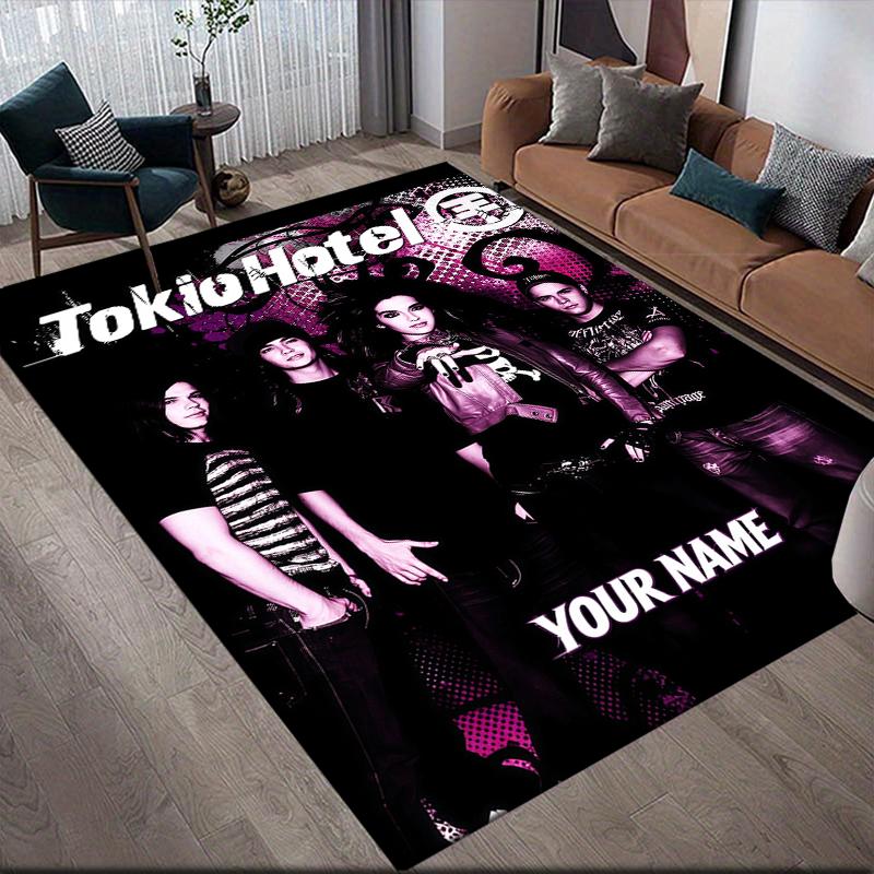 Custom Name,Tokio Hotel Home Sofa Decoration for Living Room & Bedroom, Non‑Slip Play Flannel Floor Mat for Game Room