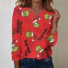 Women's Fashion Casual V-Neck Long Sleeve Decorative Button Christmas Print Top