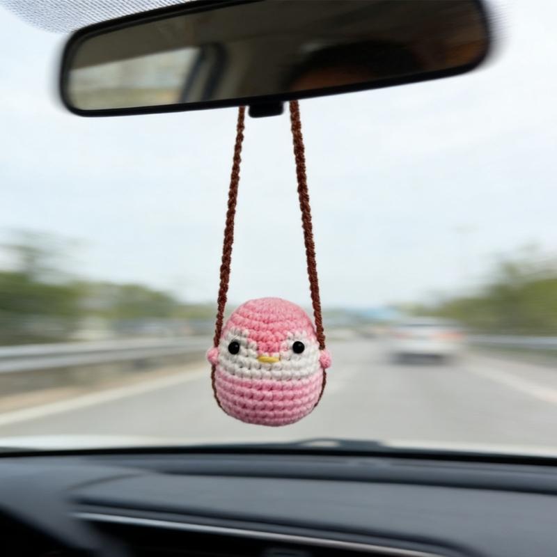 Crochet Animal Pattern Pendant Car Rearview Mirror Knitted Hanging Ornament Interior Charm Decoration Gift for Women Men