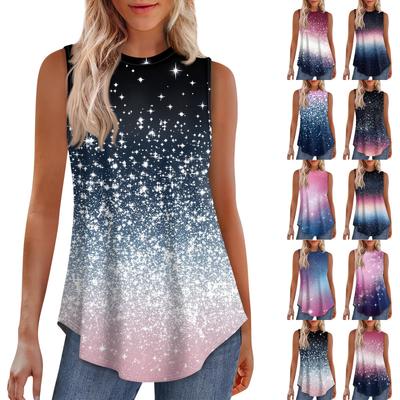 Women's Fashion Casual Sleeveless Vest Vintage Print Crew-neck Sleeveless Top