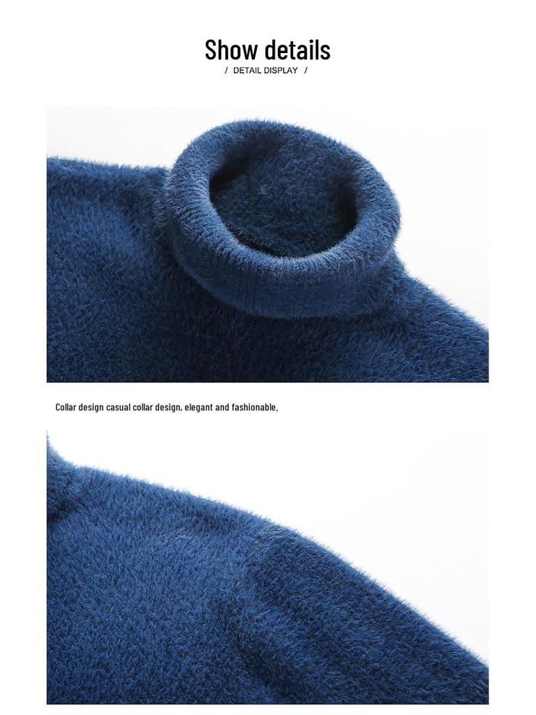 Men's Winter Mink Cashmere High Neck Sweater - Thick, Soft, Fashionable Knitted Pullover