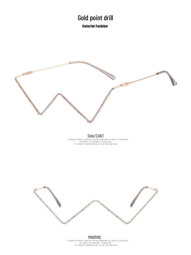 Montatura per occhiali a forma di triangolo personalizzata con strass a V, 2022, senza lenti, montatura in metallo stile europeo e americano