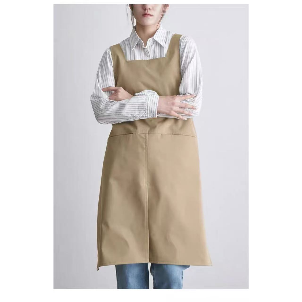 Home kitchen cooking waterproof and anti-fouling coffee sleeveless apron overalls хаки