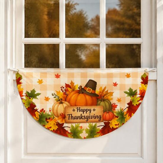 Thanksgiving Fan Flag Fall Bunting for Outside, 1.5 x 3ft Turkey Pumpkin Maple Outdoor Decorative Fans Leaf Pattern Hanging Banner, Harvest
