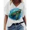 Summer Sea Turtle 3D Print T Shirt Women V-Neck Short Sleeve T-shirts Y2k Tops Harajuku Streetwear Oversized Tee Woman Clothing