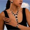 Bohemian Geometric Oval Black Mosaic Spiral Splicing Necklace Earrings Bracelet Ring Set
