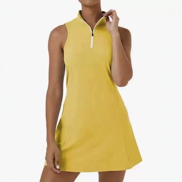 Abito sportivo estivo da donna per golf e tennis, senza maniche, tuta da allenamento sportivo con pantaloncini integrati