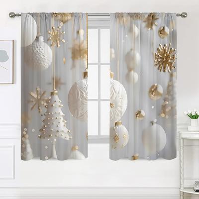 2 sztuki, zasłony z motywem płatka śniegu i bombki świątecznej - półzaciemniające - odpowiednie do salonu, sypialni, kuchni, świąteczna dekoracja domu