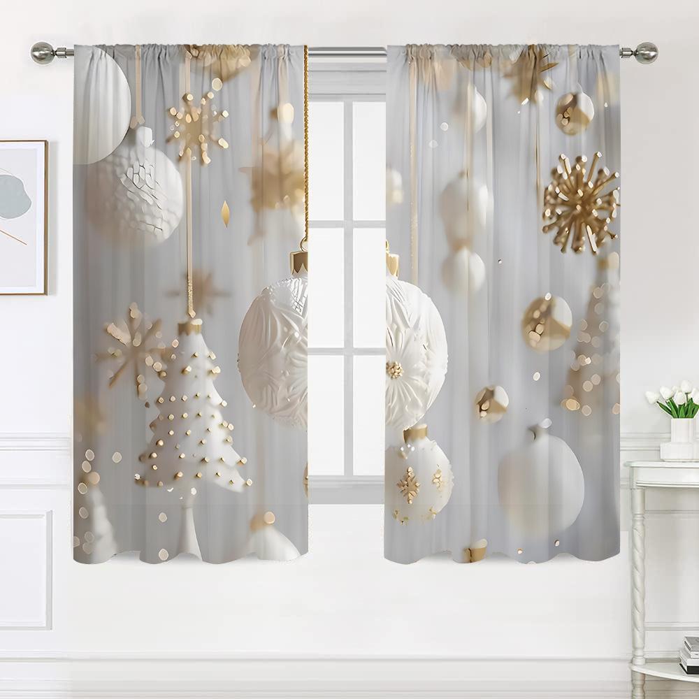 2 Pieces, Christmas Ball Snowflake Curtains - Semi Blackout - Suitable for Living Room, Bedroom, Kitchen, Christmas Home Decorat