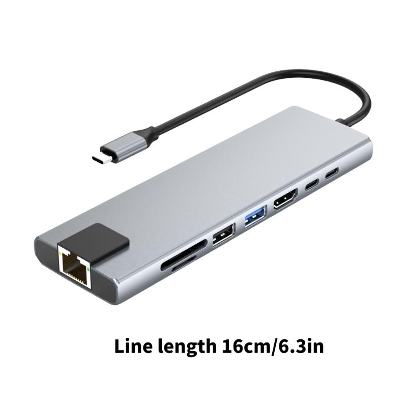 8 in 1 USB C Docking Station Multiport Adapter Multiple Port HDTV USB3.0 USB2.0 PD100W Ri45 Dock Station for Laptop