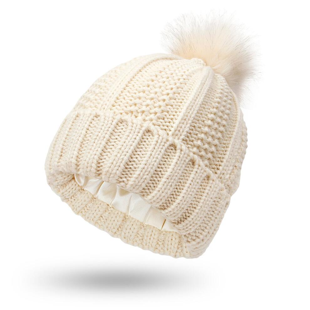 Beanies,Beanie Hats Womens Winter Knitted Beanie Hat With Faux Pom Warm Knit Cap Beanie Hats For Women Winter Hats,Hats for Women Beige