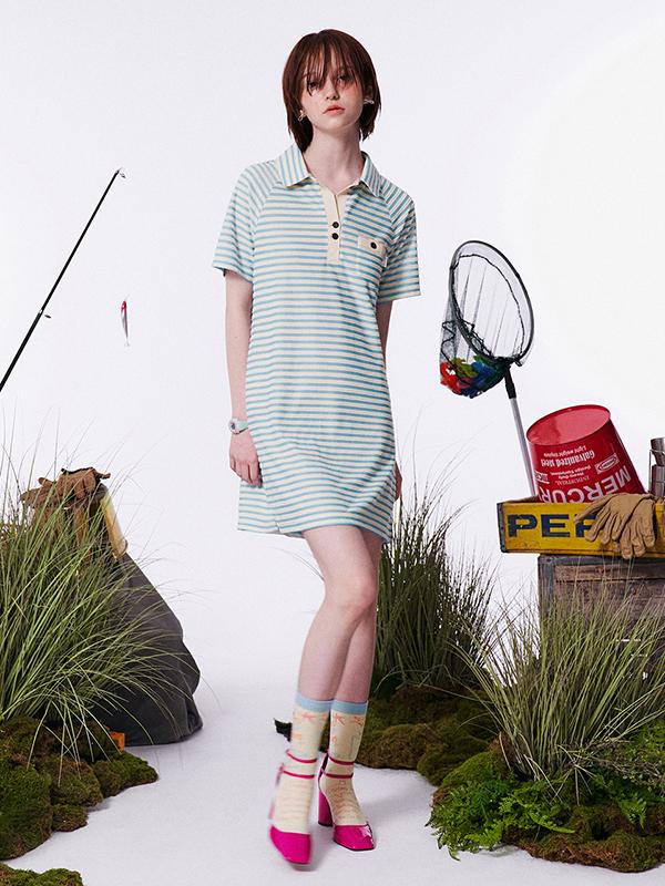 KIRSH Gestreiftes Frottee-Kleid [Himmel]