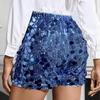Women's Sparkly Sequin Shorts Stretchy Going Out Party Clubwear Sexy High Waist Straight Leg Mini Shorts