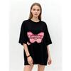 Oversized T Shirt Black Pink Butterfly Print With Farshard Text Graphic Casual Streetwear Fashion For Women Summer Outfit