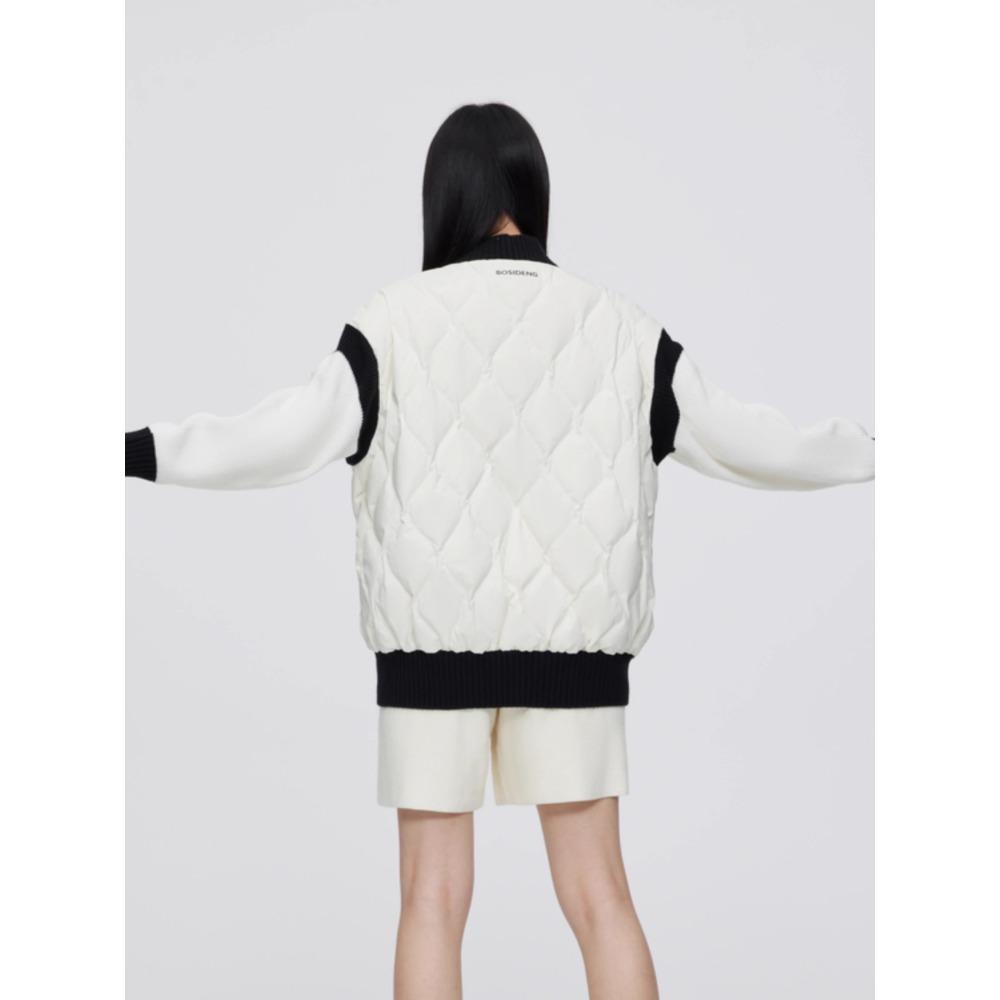 DIMANAF 2025 Mantel Damen Pullover Patchwork Wattiert Knöpfe Mantel Strickjacke Fake Zweiteiler Lockerer Pullover