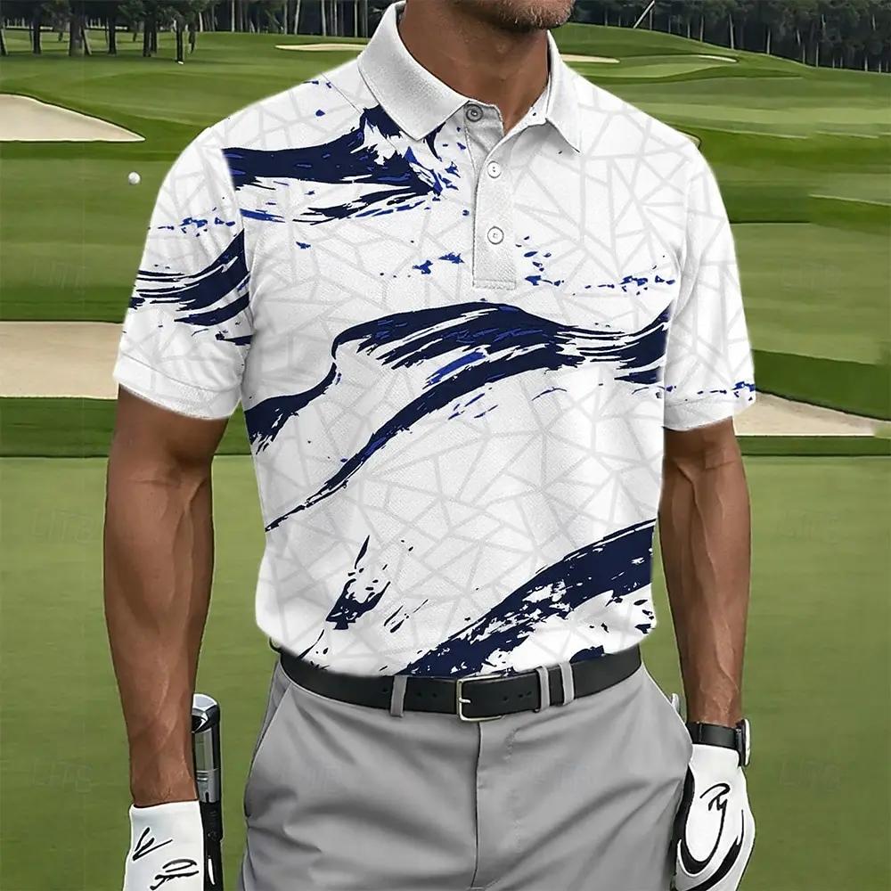 Golf Must-Have! Geometric Pattern Short Sleeve Polo Shirt, Ideal for Golf
