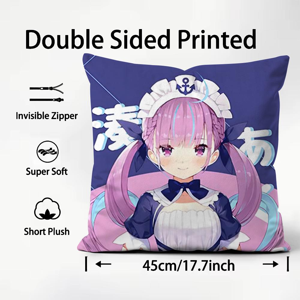 H-Hololive M-Minato Aqua Cushion Cover Comfortable Reversible Pillow Cover Ideal for Car Sofa Bedroom & Beyond