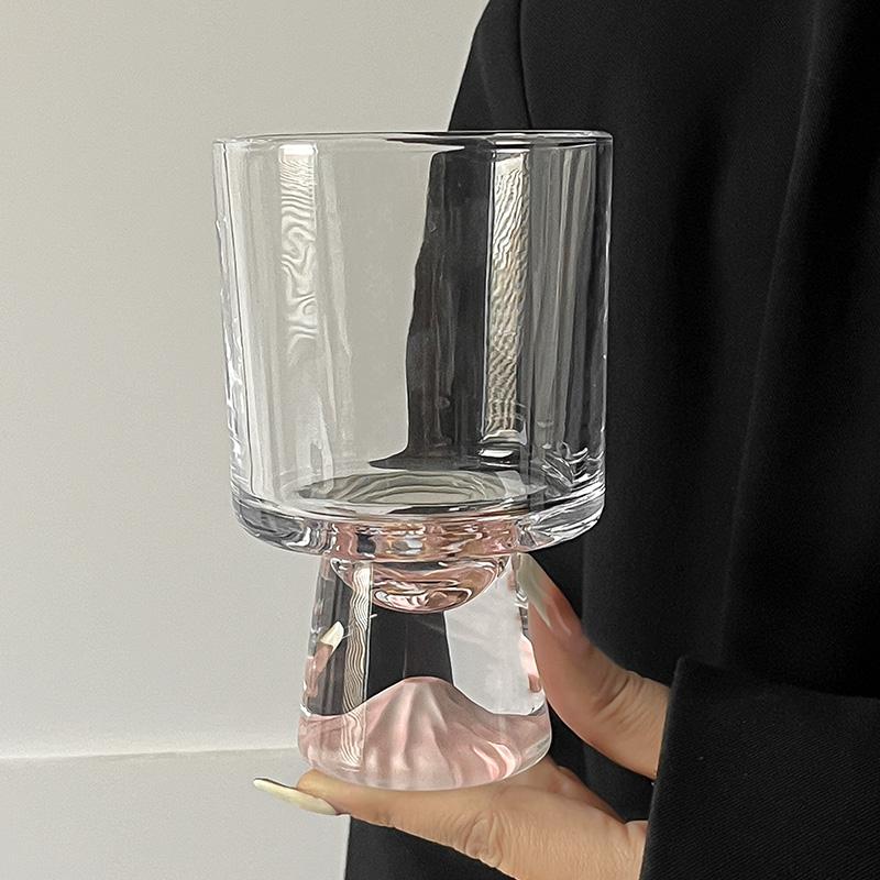 Pink Mountain Glass Cup Creative High Foot Drink Cup Coffee Cup Sweet Cone Cup Wine Cup Elegant Sensation Unique Small Batch