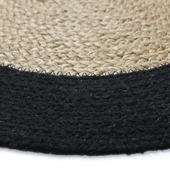 FUNNY JUTE - Tapis salon ou chambre en jute naturel rond diamètre 90 cm - Bord Noir