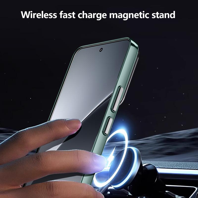 Transparent Electroplate Lens Holder Magsafe Case For Xiaomi 15 15Pro Fold Hinge Magnetic Wireless Charging Cover